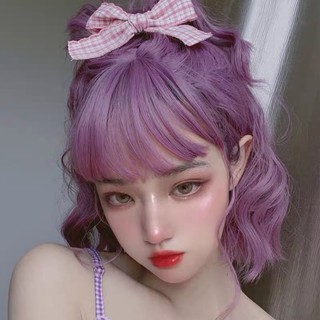 Korean Thin Rattan Air Bangs Short Curly Hair Wig Simulation Scalp Fluffy Full Wig For Women