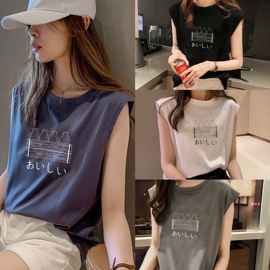 POOHPAND " Sleeveless shirt " เสื้อยืดแขนกุดผู้หญิง แฟชั่นสไตล์เกาหลี แนวมินิมอล #015