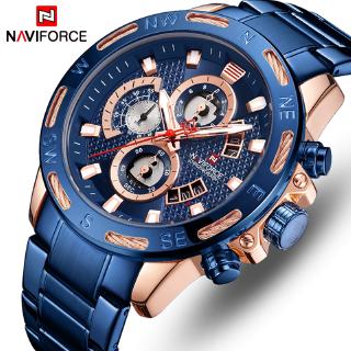 NAVIFORCE ชายยอดนาฬิกาแบรนด์หรูควอตซ์นาฬิกาผู้ชายเต็มเหล็กโครโนกราฟนาฬิกากันน้ำชายนาฬิกา