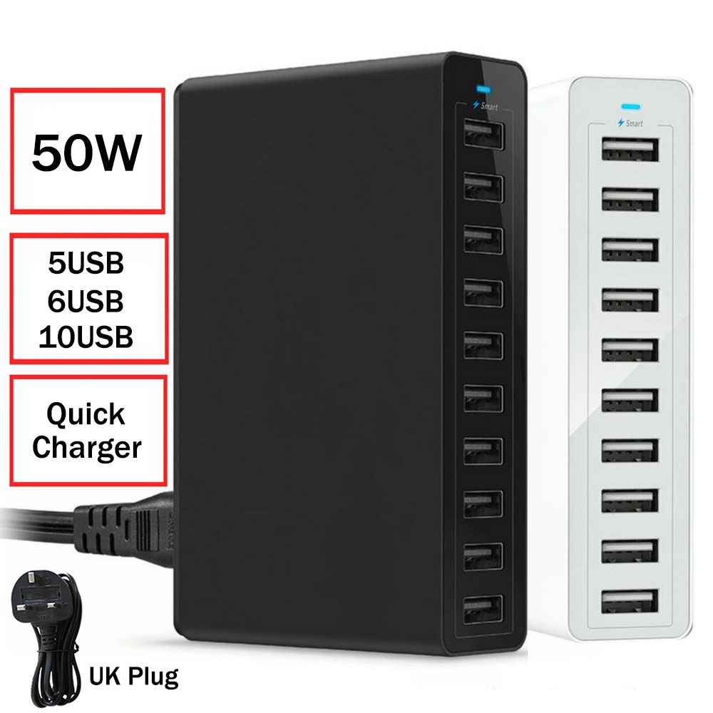 เครื่องชาร์จหลายพอร์ต 5 6 10 Usb 10.2A Power 50W สถานีชาร์จ 10 พอร์ตเครื่องชาร์จ Usb