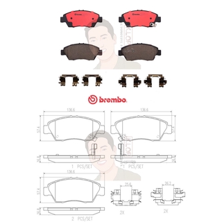 P28023C ผ้าเบรก F(แท้ BREMBO รุ่น Ceramic) HONDA JAZZ GE 1.5Vtec,City1.5ปี08-13 /New JAZZ GK1.5 Vtecปี14-&gt; /FREED 1.5...