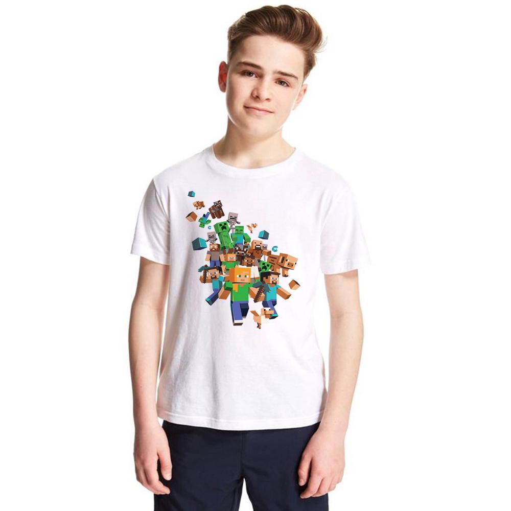 เสื้อยืดพิมพ์ลายการ์ตูน Minecraft สำหรับเด็ก