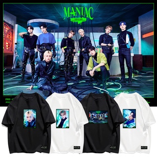 2022 ใหม่ KPOP Stray Kids ผ้าฝ้ายเสื้อยืด Maniac ทัวร์คอนเสิร์ตเดียวกันเสื้อแขนสั้นผู้ชายผู้หญิง Plus ขนาดหลวมครึ่งแขนเส