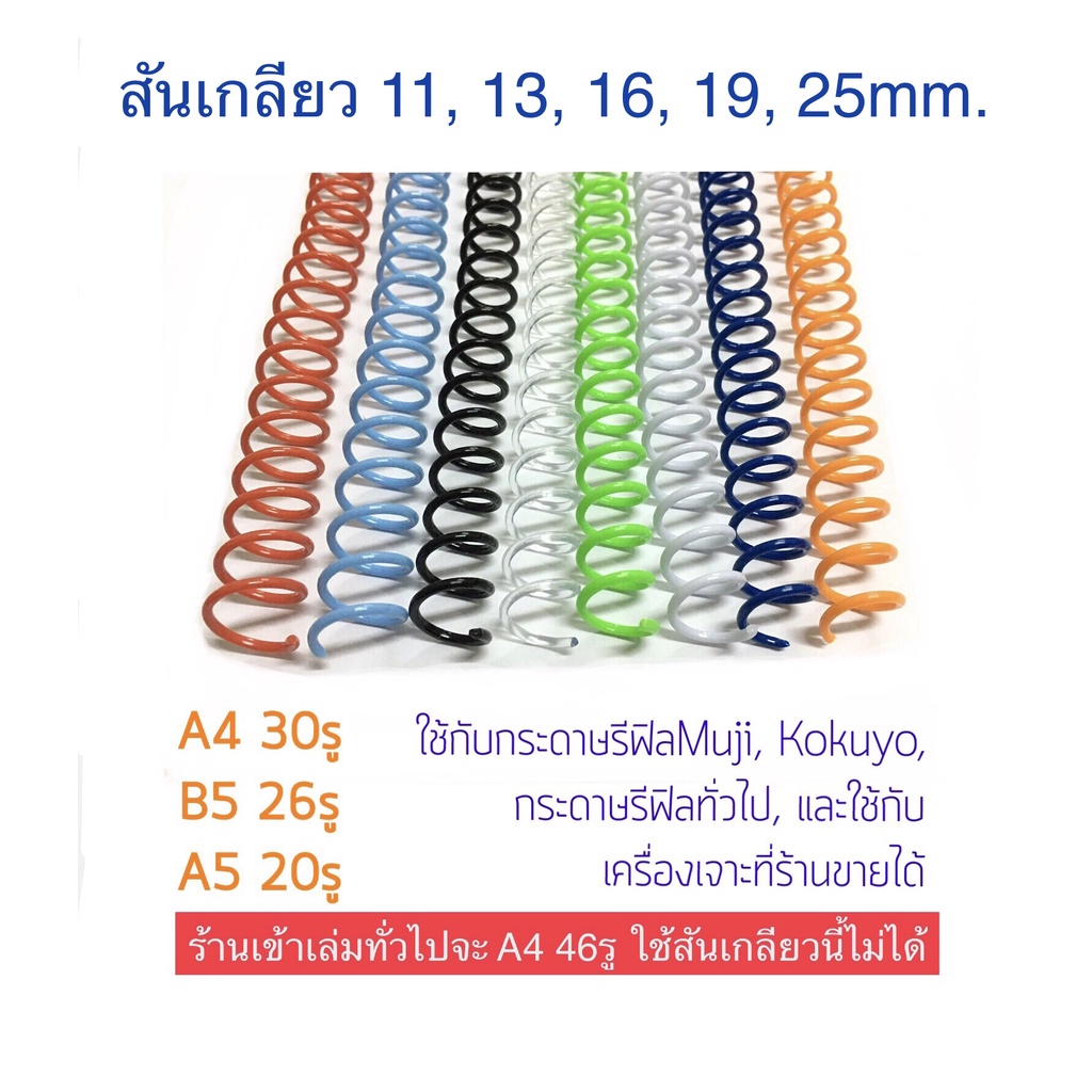 สันเกลียวพลาสติก10,11,13,16,19,25mm 5ชิ้น A4 B5 A5 สันห่วง..