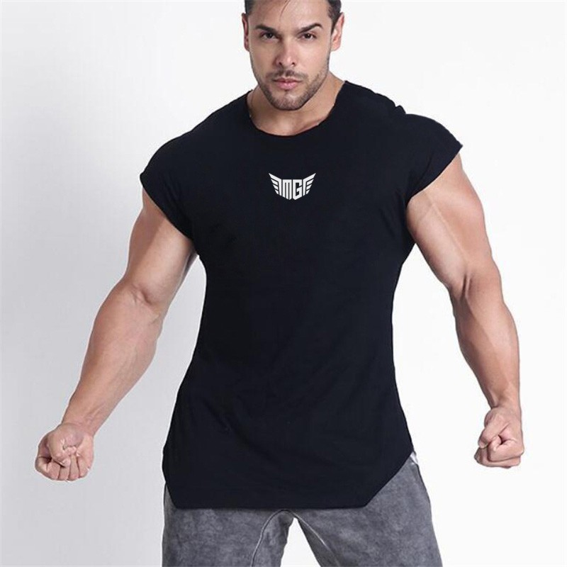 Muscle Mens Round Neck Cotton Gym Bodybuilding Fitness เสื้อยืดสีพื้นราคาส่ง เนื้อผ้าคอตตอน นิ่ม ใส่สบายจ้า