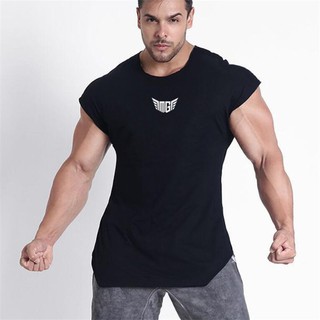 Muscle Mens Round Neck Cotton Gym Bodybuilding Fitness เสื้อยืดสีพื้นราคาส่ง เนื้อผ้าคอตตอน  นิ่ม ใส่สบายจ้า