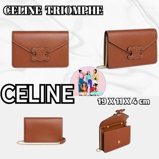 เซลิน  CELINE  TRIOMPHE กระเป๋าสตางค์สายโซ่หนังเงา/สายยาว/สายโซ่/กระเป๋าสะพายข้าง/รับประกันของแท้