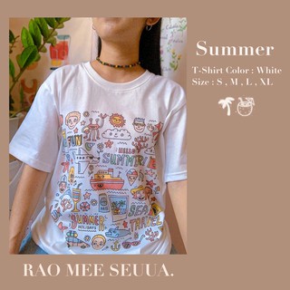 เสื้อยืดมือ1สกรีนลาย-minimal summer-(พร้อมส่ง)