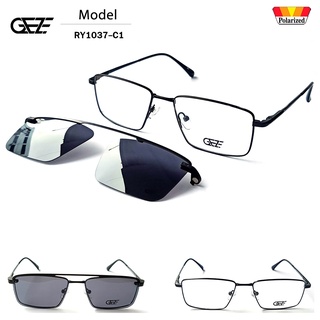 กรอบแว่นสายตา GEZE Clip-On รุ่น RY1037-C1 เต็มกรอบสีดำ คลิปออนแม่เหล็ก เลนส์กันแดด Polarized