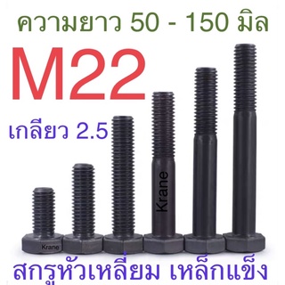 สกรูมิลดำ M22 เกลียว 2.5 ยาว 50 - 150 มิล หัวเหลี่ยม