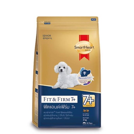 Smartheart Gold Fit and Firm 7+ 3kg สมาร์ทฮาร์ท อาหารสำหรับสุนัขพันธุ์เล็กอายุ 7 ปีขึ้นไป สูตรฟิตแอนด์เฟิร์ม ขนาด 3 กก.