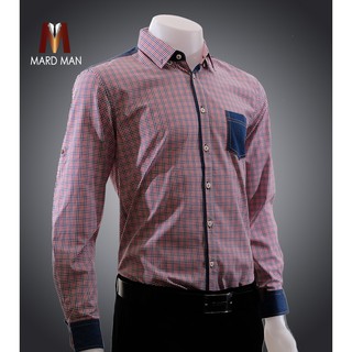 Mardman เสื้อเชิ้ตผู้ชาย แขนยาว ลายสก๊อต สีแดง ราคาถูก