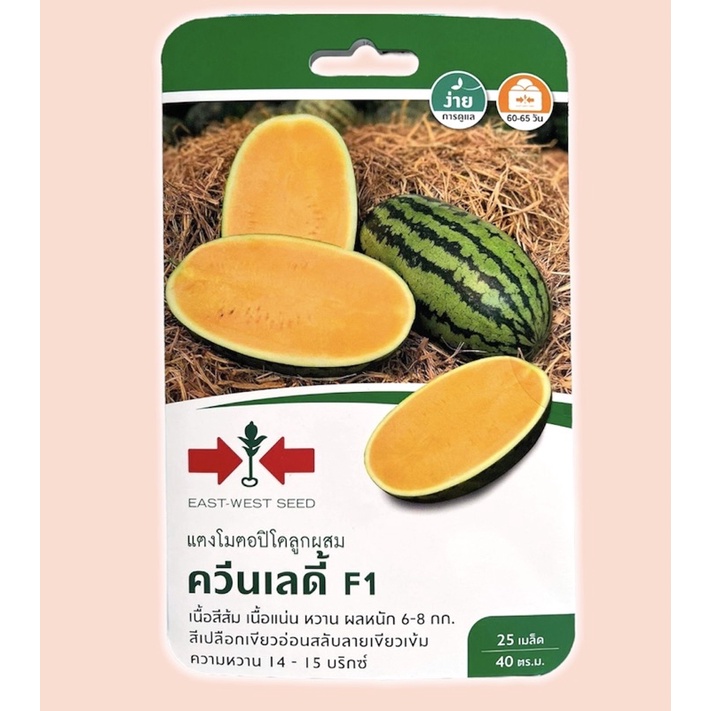 ศรแดง แตงโม เนื้อเหลือง ควีนเลดี้ (25 เมล็ด)