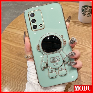 Modu เคสโทรศัพท์มือถือชุบไฟฟ้า ลายนักบินอวกาศ หรูหรา พร้อมขาตั้ง สีมาการอง สําหรับ OPPO A74 5G A93 5G A73S 5G A54 5G