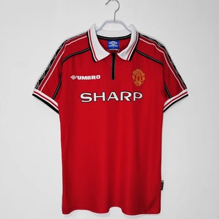 เสื้อกีฬาแขนสั้น ลายทีมชาติฟุตบอล Manchester United 1998 99 ชุดเหย้า S-XXL คุณภาพสูง AAA