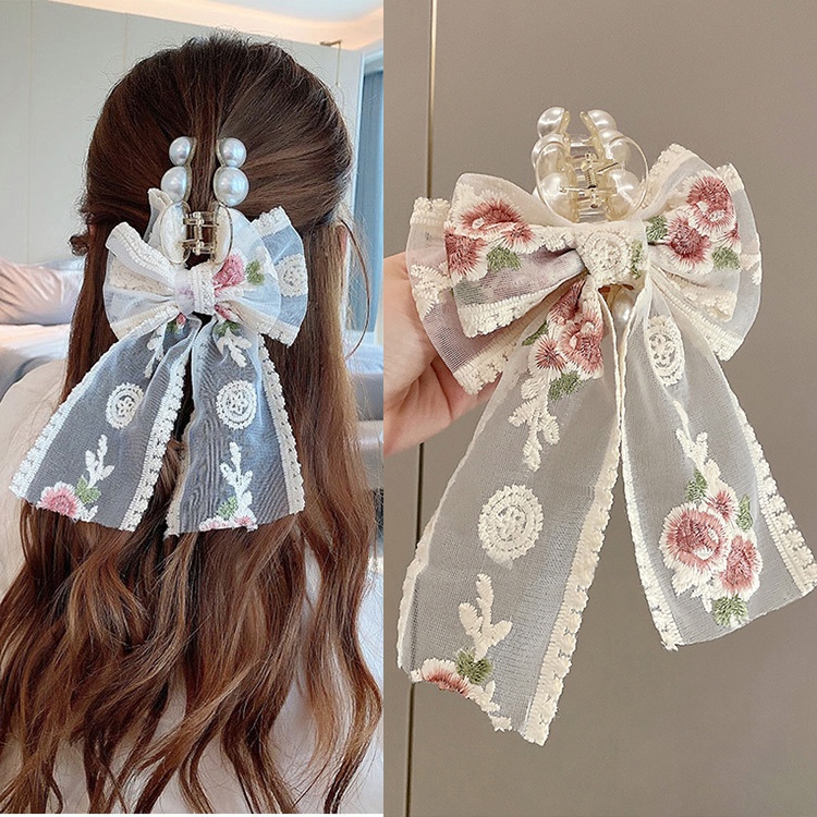 Beauty กิ๊บติดผม โบว์ ลูกไม้ ดอกไม้ มุก ฉลาม จับ คลิป หญิง ริบบิ้น หวาน โบว์ กิ๊บติดผม สไตล์เกาหลี สําหรับผู้หญิง แฟชั่น เครื่องประดับผม