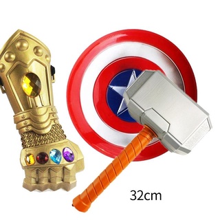 Disney Marvel Spiderman Captain America โล่ของเล่น Thors Hammer Thanos ถุงมือฮาโลวีนเล่นบทบาทพร็อพปาร์ตี้คริสต์มาสวันเกิดของขวัญ