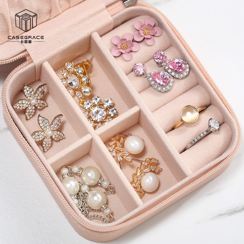 Casegrace กล่องเครื่องประดับ หนัง PU ผ้ากำมะหยี่ ขนาดเล็ก สำหรับใส่ต่างหู สร้อยคอ แบบพกพา #8