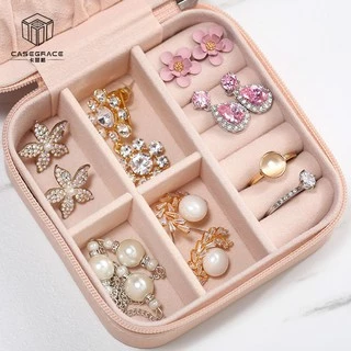 Casegrace กล่องเครื่องประดับ หนัง PU ผ้ากำมะหยี่ แบบพกพา ขนาดเล็ก สำหรับใส่ต่างหู สร้อยคอ