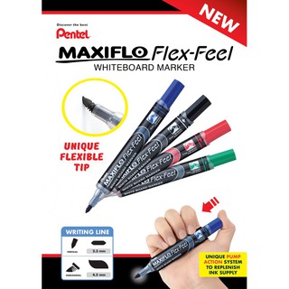 Pentel maxiflo flex feel whiteboard marker MWL5SBF I ปากกาไวท์บอร์ดหัวพู่กัน