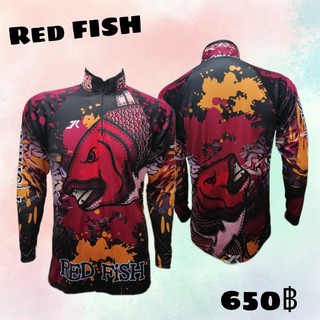 เสื้อตกปลา JK Thailand  เสื้อสำหรับกีฬากิจกรรมกลางแจ้ง ลาย RED FISH ป้องกันรังสี UV 80% แห้งเร็ว