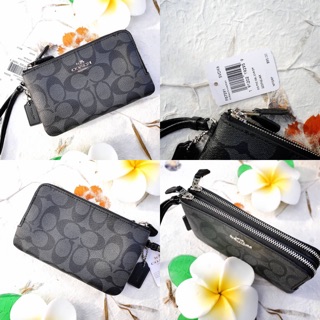 คล้องมือ 2zip size s  DOUBLE CORNER ZIP WALLET IN SIGNATURE COATED CANVAS COACH F87591