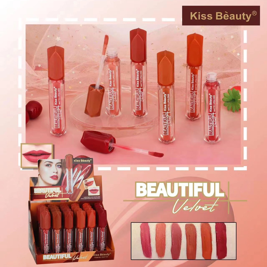70437-03 Kiss Beauty ลิปสติก ลิปกลอส เนื้อครีมบางเบา พร้อมเม็ดสีเข้มข้นและผิวเคลือบด้าน แมท ลิป กลอส
