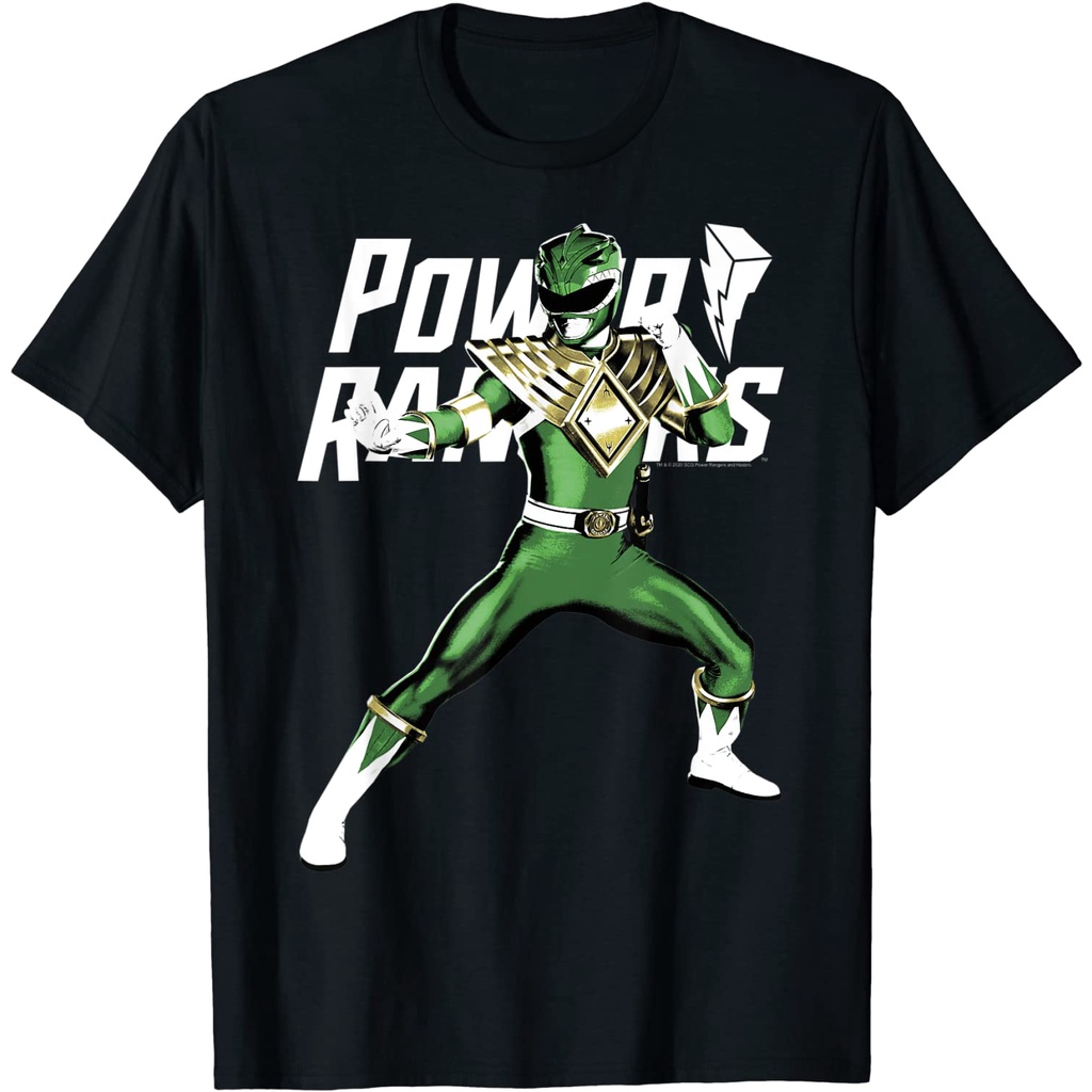 เสื้อยืดอินเทรนด์ผู้ชายอินเทรนด์ผู้หญิงเสื้อยืด พิมพ์ลายโลโก้ Power Rangers Green Ranger สําหรับผู้ชายS-3XL