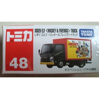 โมเดลรถเหล็ก Tomica  #48 Isuzu ELF Mickey &amp; Friehds Truck  สินค้าแท้100% ของใหม่อยู่ในซีลพลาสติก  (มี 2 สี)