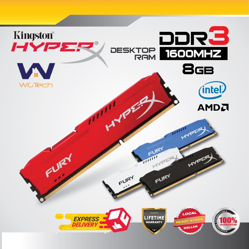 Kingston HyperX Fury 8GB DDR3 1600MHz DIMM PC DESKTOP RAM CL10 HX316C10F/8