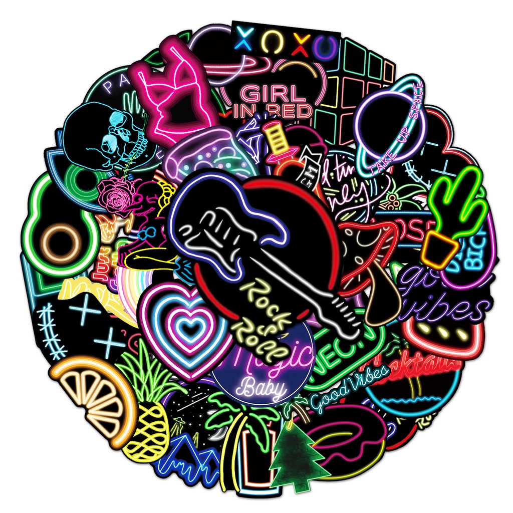 พร้อมส่งส LOVE ติ๊กเกอร์แสงนีออน 50 ชิ้น สําหรับตกแต่ง ปท็อปกีตาร์ neon lights ไฟนีออน pizza