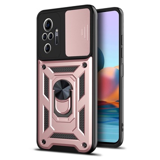 เคท Redmi Note10 Pro Shockproof Case with Stand Holder Redmi Note 10 Lens Slide Protection 3in1 Hybrid Phone Cover เคสโทรศัพท์