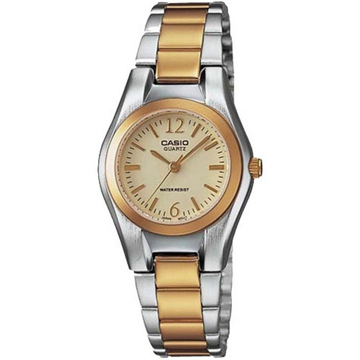 CASIO นาฬิกาข้อมือผู้หญิง Silver/Gold-หน้าทอง สายสแตนเลส รุ่น LTP-1253SG-9ADF,LTP-1253SG-9A,LTP-1253SG
