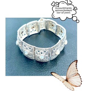 Marcasite Jewelry Bracelet-ONYX #สร้อยข้อมือเงินแท้ประดับมาร์คาไซท์และมุก(mother of pearl)