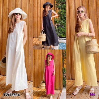 Maxi Dress เดรสยาว เว้าหลัง แขนกุด มีกระเป๋าข้างสองข้าง KP13534