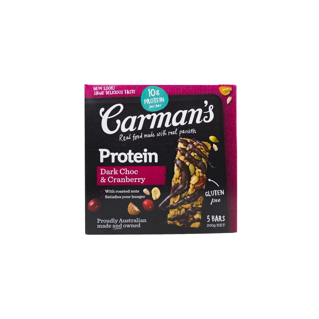 (Best Seller) VILLA MARKET CARMAN'S DARK CHOC CRANBERRY PROTEIN BAR 200 G. ( ซีเรียลเพื่อสุขภาพ )