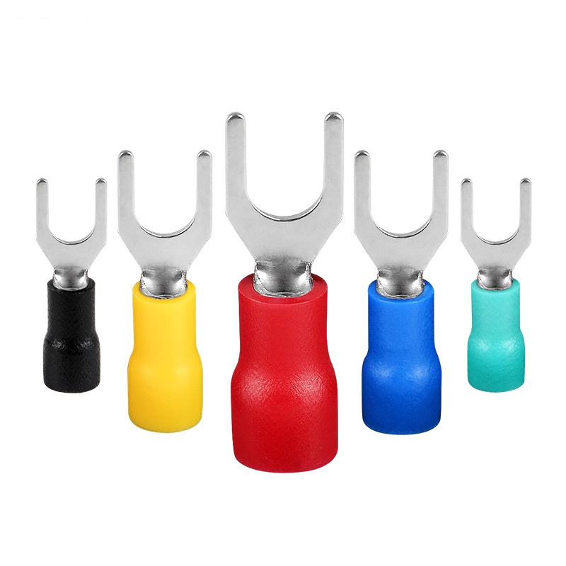 50PCS ห้าสีสายไฟ sv1.25-6 spade ประเภท Terminal U ประเภทเย็นกด Terminal ฉนวน Terminal จมูก