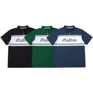 Malbon Galf Original Golf Chest Lettering Lapel POLO เสื้อยืดลําลอง แขนสั้น ทรงหลวม ลายตัวอักษร MalBon Golf Shirts