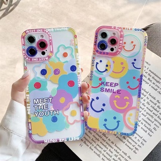 เคสโทรศัพท์มือถือ TPU ใส กันกระแทก ลายดอกไม้หน้ายิ้ม สําหรับ Apple iPhone 13 12 11 XS XR X 8 7 7S 6 6S Pro Max Plus
