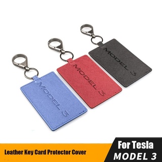 Tesla อุปกรณ์เสริม1c Leather Tesla Model3 Car Key Card Holder rotector Cover for Tesla Model 3 Key Case Key Ring Bag Cha