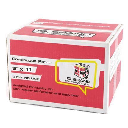 กระดาษต่อเนื่อง9x11นิ้ว 2ชั้น ไม่มีเส้น 1กล่อง1,000 ชุด IQ Brand