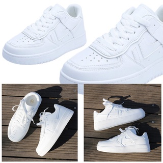 𝑳𝒂𝒆𝒊 𝒃𝒂𝒈&amp;𝒔𝒉𝒐𝒆𝒔👠 รองเท้าผ้าใบแฟชั่นสีขาวล้วน Air Force 1 หนังนิ่มใส่สบาย (08)