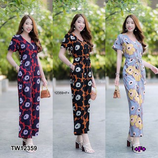 Jumpsuit จั้มสูทขายาวลายดอกผูกเอว WS12359