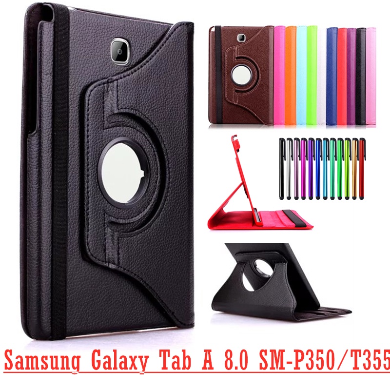 For Samsung Galaxy Tab A 8.0 SM-P350 P355 w / S Pen Flip Leather 360 Rotating Stand Smart Shockproof Tablet Case Cover