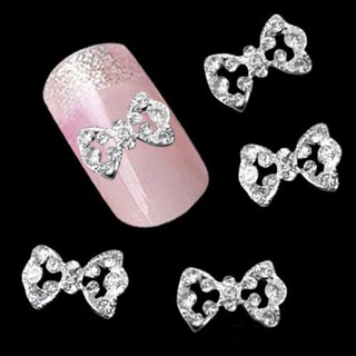 🌹♥ 10Pcs 3D Rhinestone Hollow Bowknot DIY ตกแต่งเครื่องประดับเล็บเคล็ดลับศิลปะ