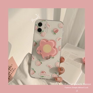 เคสโทรศัพท์มือถือซิลิโคน ลายผลไม้ พร้อมที่จับรูปดอกไม้ สำหรับ iPhone 11 11Pro 11proMax X XR XS XS MAX 6 7 8 plus SE