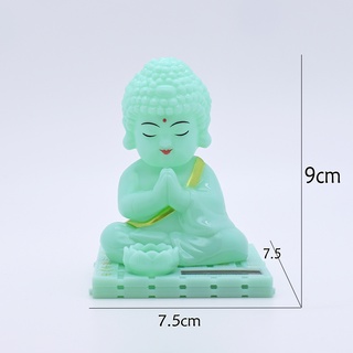 Green Luminous Buddhism Monk Doll Solar Power Nodding Bonze Ornament for Home Shop Car Interior Decor