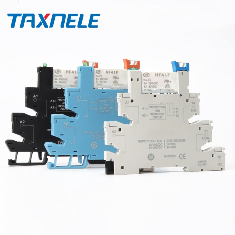 Din RAIL HF41F 12V 24V รีเลย์เมาท์พาวเวอร์ PCB พร้อมรีเลย์ ตัวยึดรีเลย์ แรงดันไฟฟ้า ชุดโมดูลรีเลย์ ส