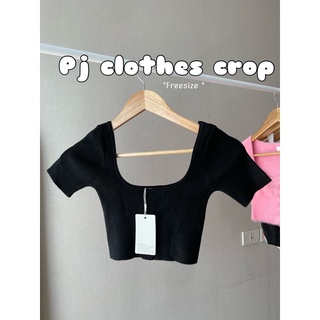 พร้อมส่ง 📌 เสื้อครอปคอเหลี่ยมแขนสั้น pj crop top