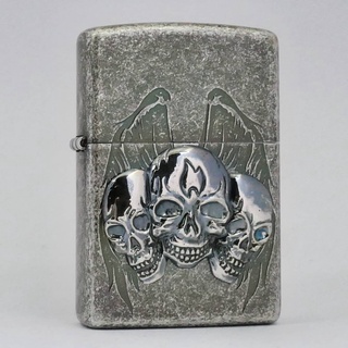 Zippo ไฟแช็กซิปโป้ รุ่น ZA-3-109A ซิปโป้ญี่ปุ่น Skull Metal Silver Stone ของแท้ รับประกันตลอดชีวิต
